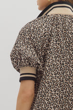 Peyton Leopard Half Zip Top featuring Multicolor Band Collar