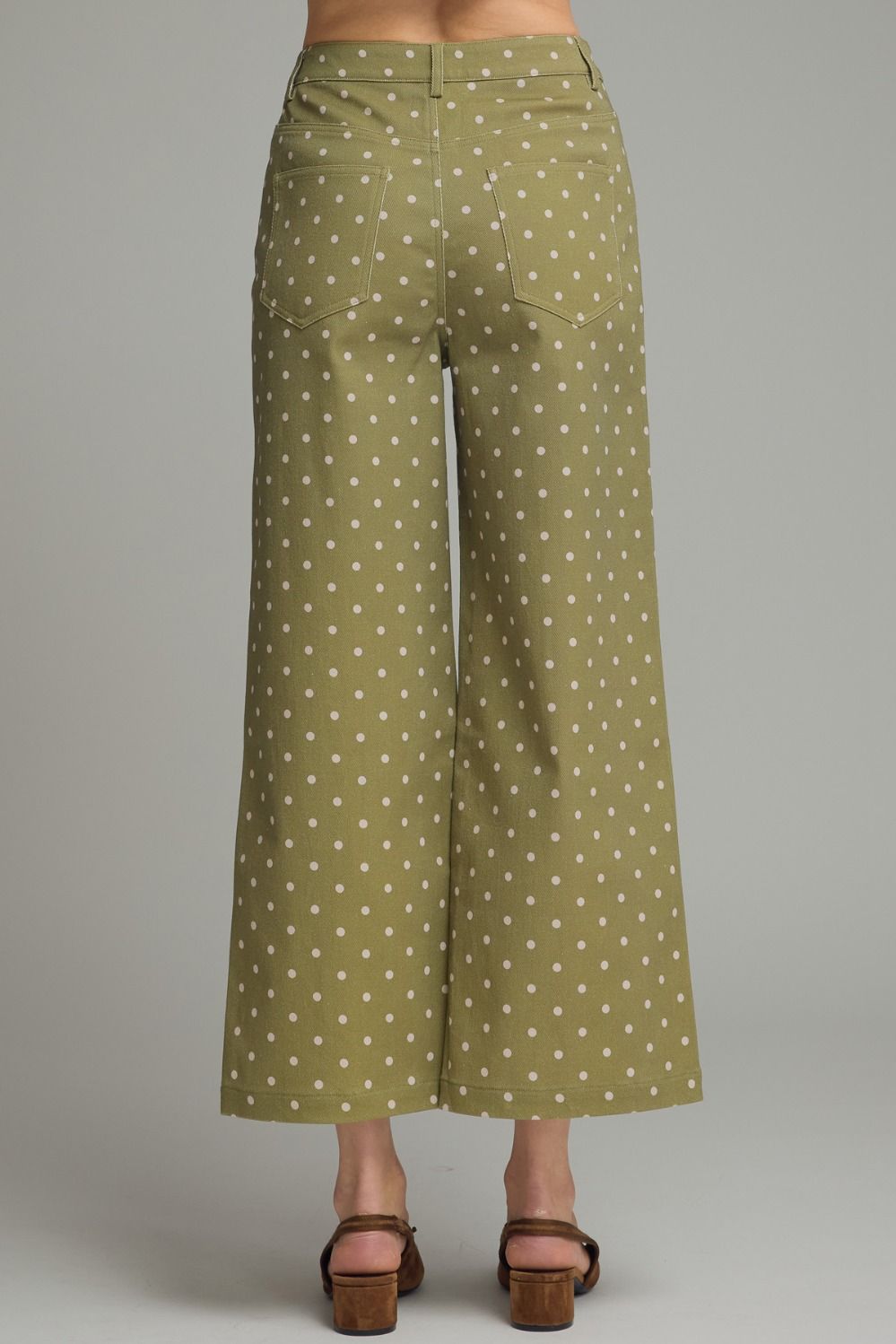 Olive Polka Dot Wide Leg Pants