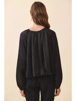 Mona Printed Satin Relaxed Fit Bubble Hem Blouse- Black