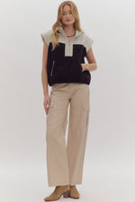 Colorblock Fleece Half Button Vest with Side Pockets