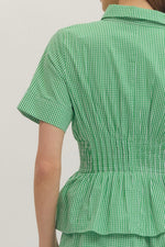 Allison Green Gingham Peplum Waist Midi