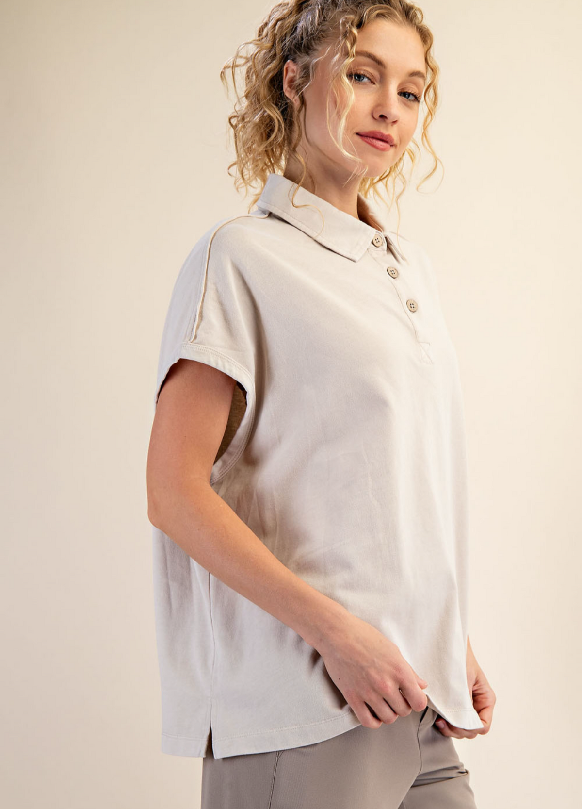 Rae Mode Relaxed Wash Polo - Light Taupe