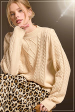 Soft Crew Neck Cable Knit Sweater- Soy Latte