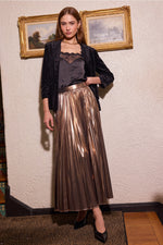 Bronze Metallic Pleated Maxi Skirt