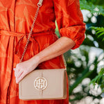 Cecilia Circle Logo Handbag Taupe by Caroline Hill
