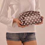 Polka Dot Waterproof Clear Cosmetic Makeup Pouch Bag- Brown