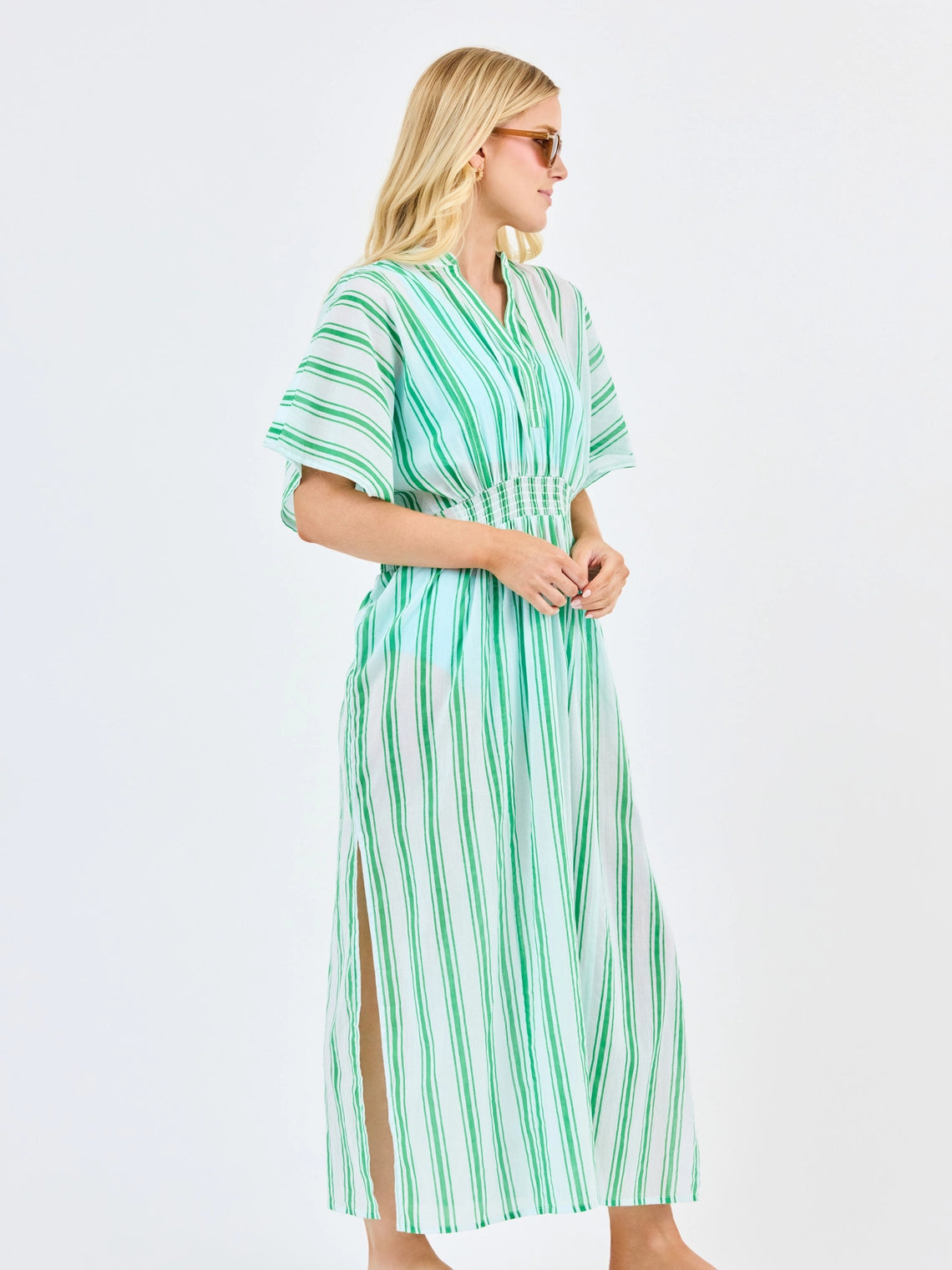 Priscilla Beach Cover Up Midi | Green + White Stripe