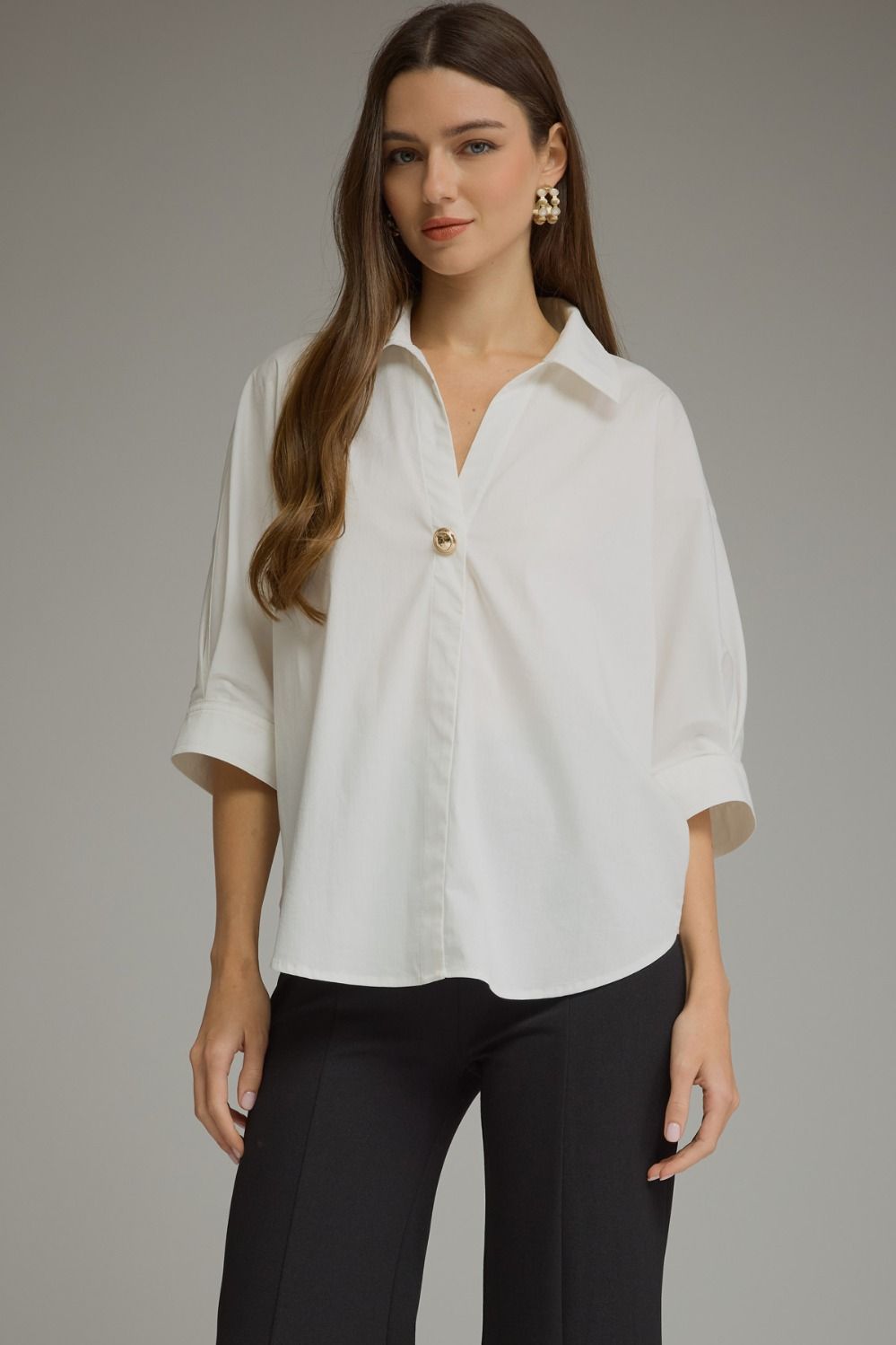 Classic White Collard Top with Gold Button Detail
