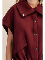 Gabby High Neck Button Vest - Burgundy