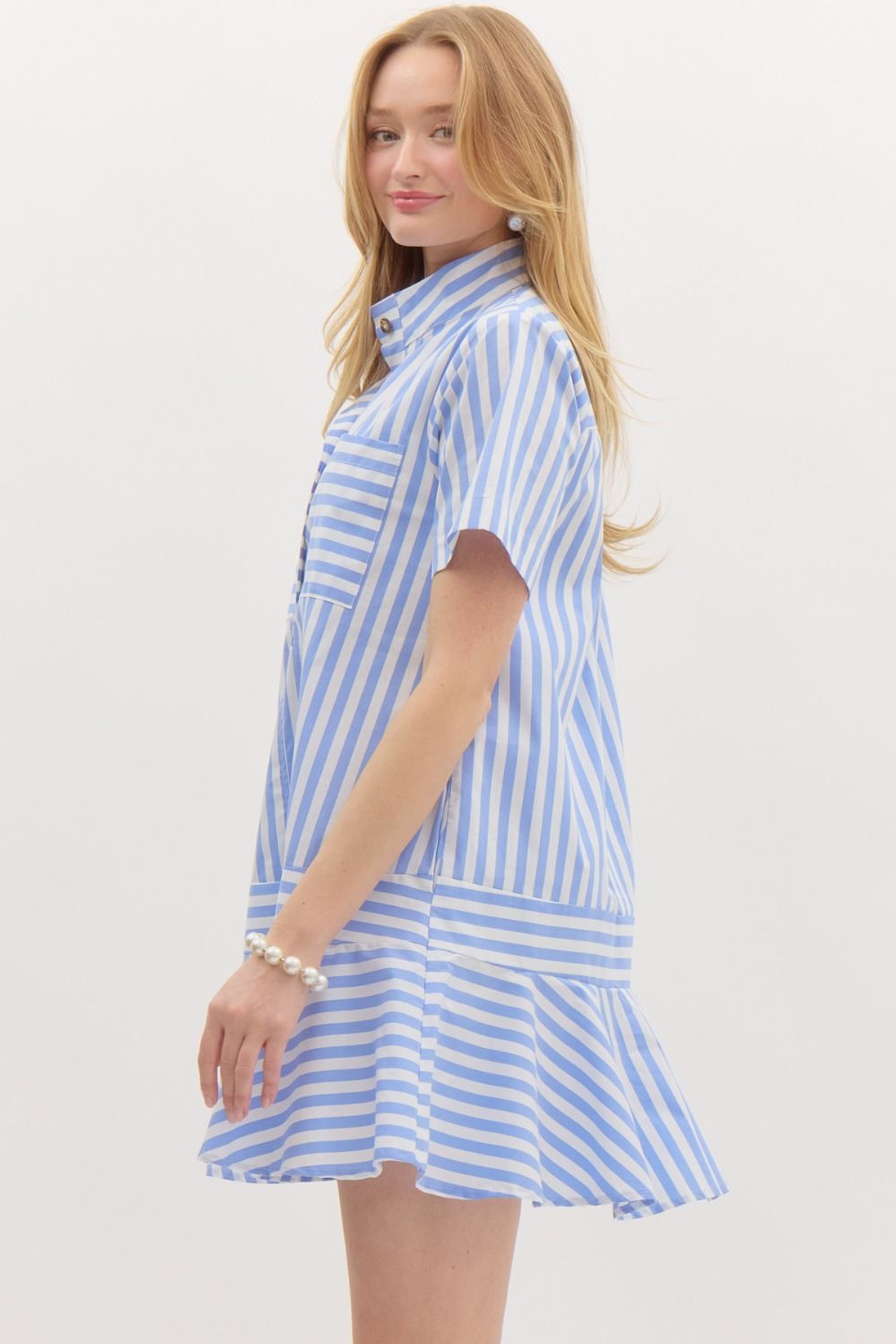 Seaside Striped Button Down Swing Mini Dress