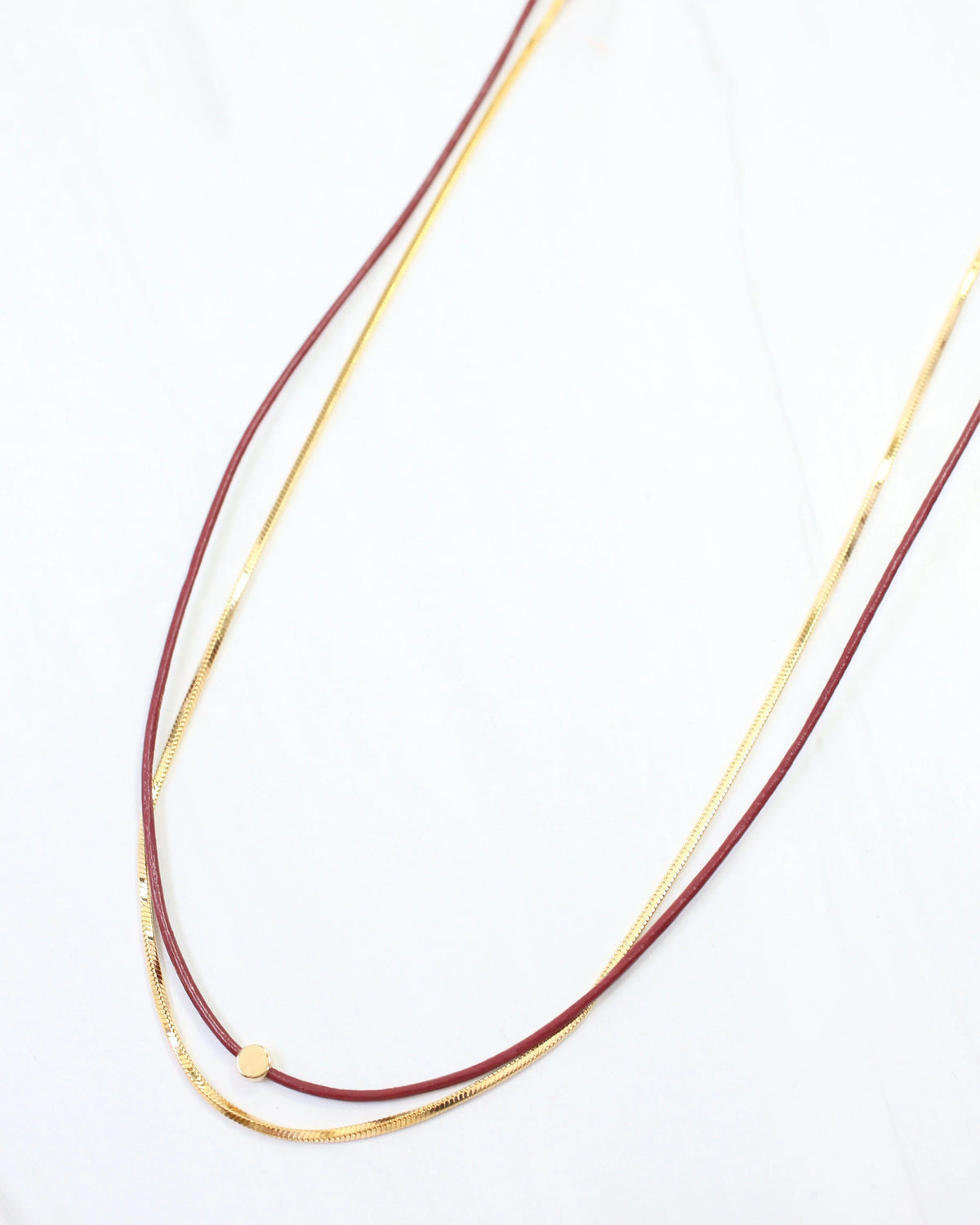Paula Cord and Chain Layered Necklace- Burgundy