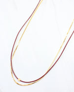 Paula Cord and Chain Layered Necklace- Burgundy