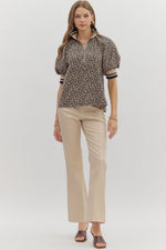 Peyton Leopard Half Zip Top featuring Multicolor Band Collar