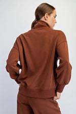 RAE MODE BUTTER SOFT RIBBED MOCK NECK PULLOVER -CHESTNUT