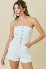 Strapless Denim Romper with Pockets
