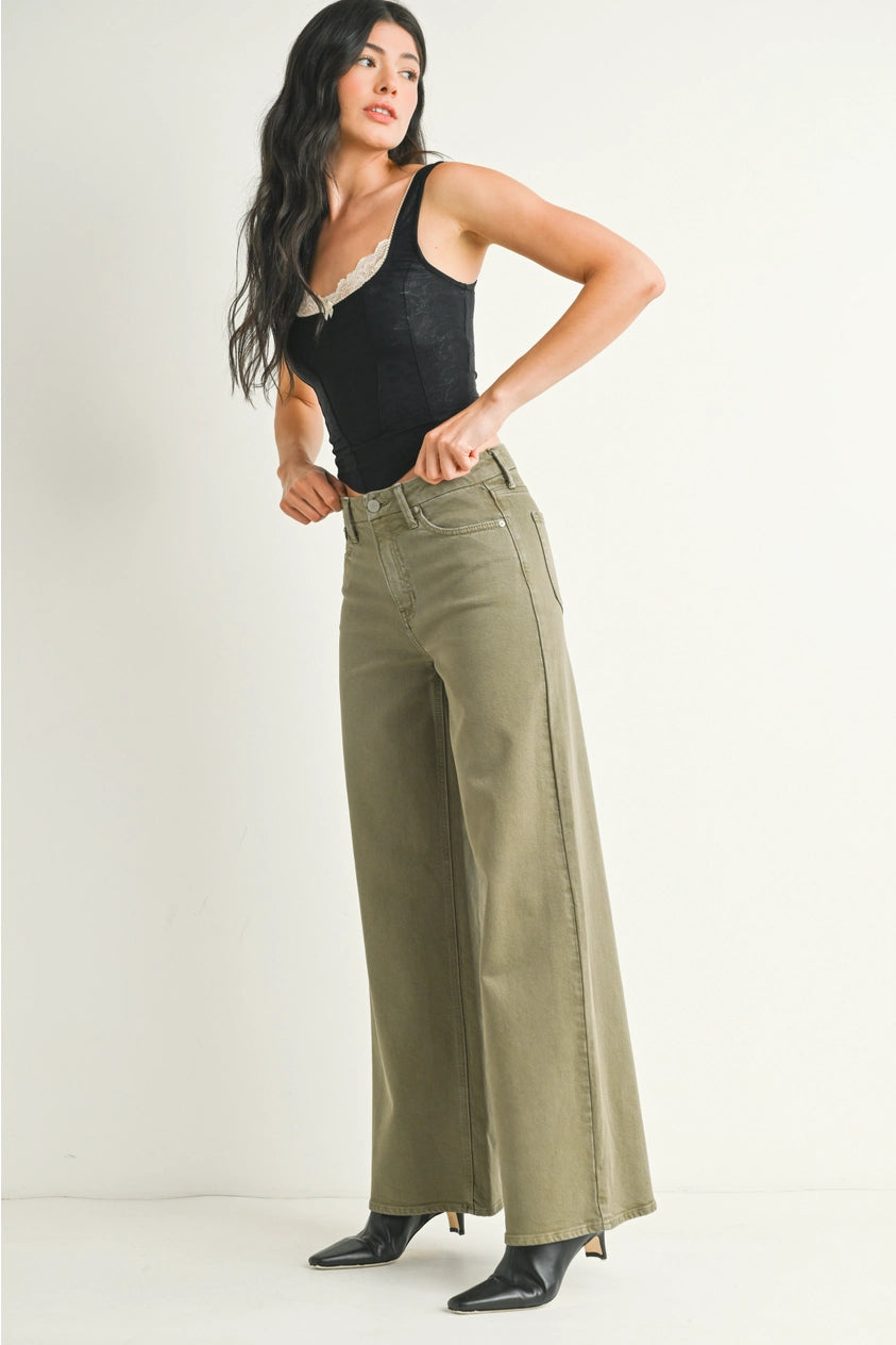 JBD Vintage Olive High Rise Palazzo Wide Leg