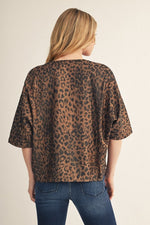 Leopard V Neck Button Front Top