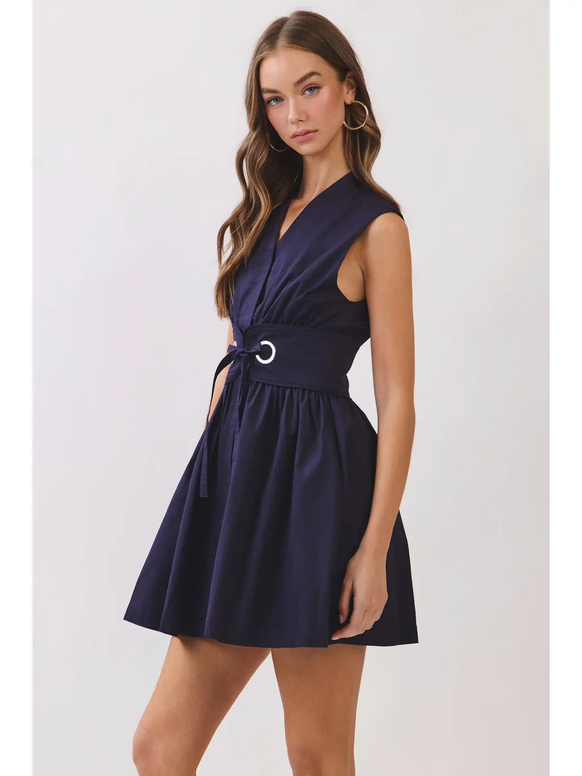 Delta Mini Dress with Removable Belt - Navy
