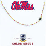 Ole Miss Dainty Side Set Necklace -Gold with Red