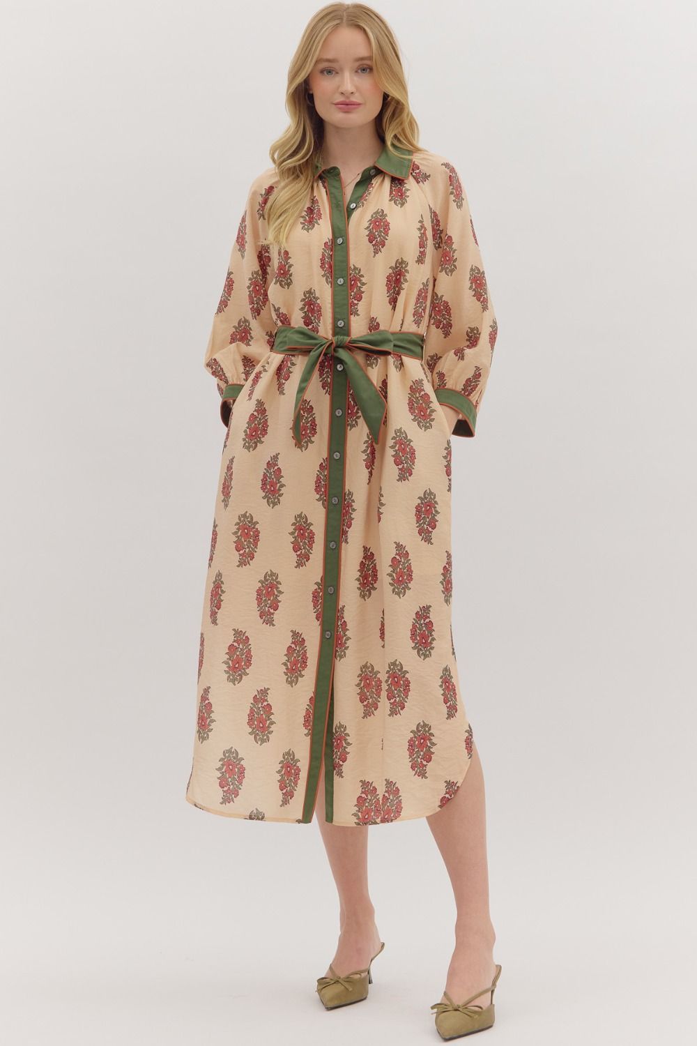 Gardenia Midi Dress with Contrasf Trim
