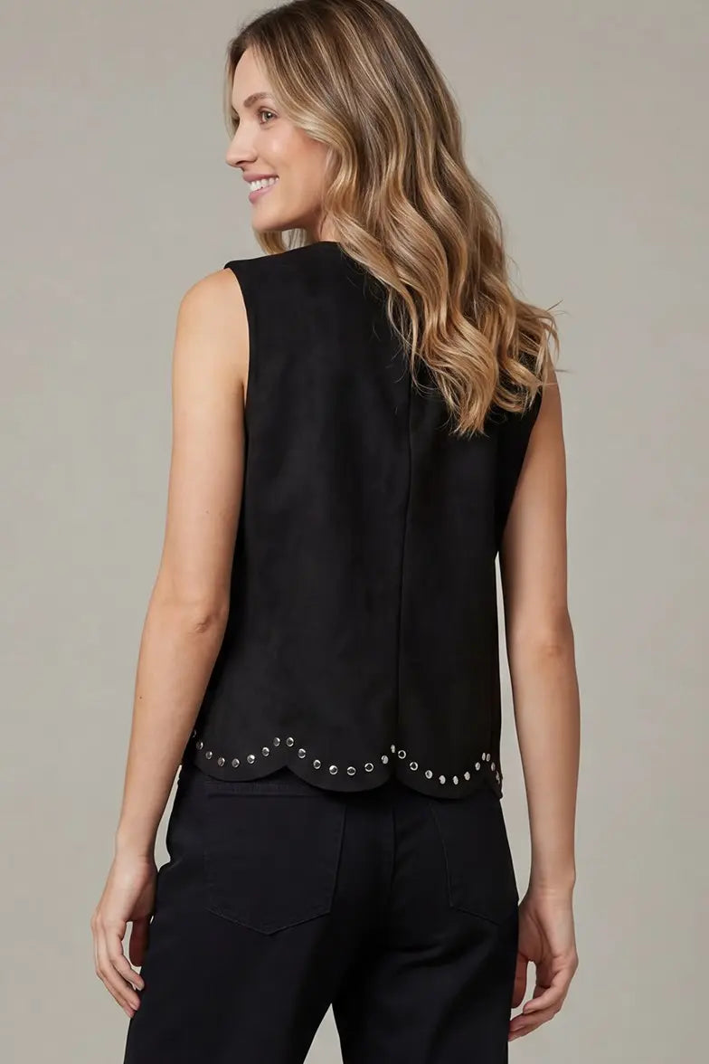 Hayden Studded Faux Suede Top- Black