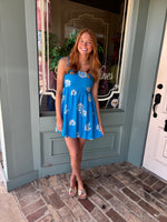 Bold Blue Floral Mini with Shoulder Tie Straps