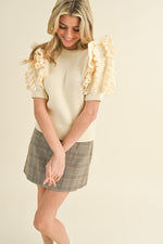 All the Frills Ribbed Cream Sweater