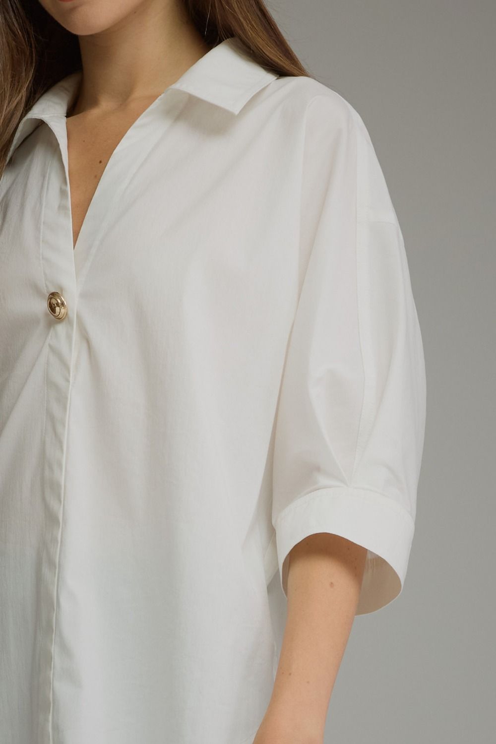 Classic White Collard Top with Gold Button Detail