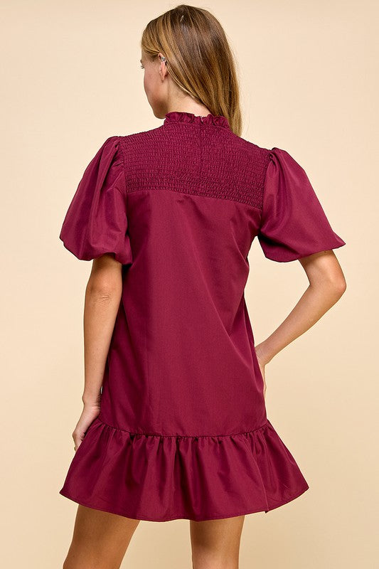 Puff Sleeve Mini Dress with Ruffle Hem