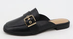 Gold Buckle Slip On Mule in Black