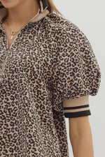 Peyton Leopard Half Zip Top featuring Multicolor Band Collar