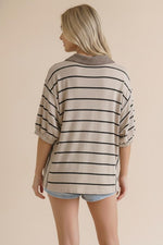 Carson Taupe/Black Stripe Polo Style Top