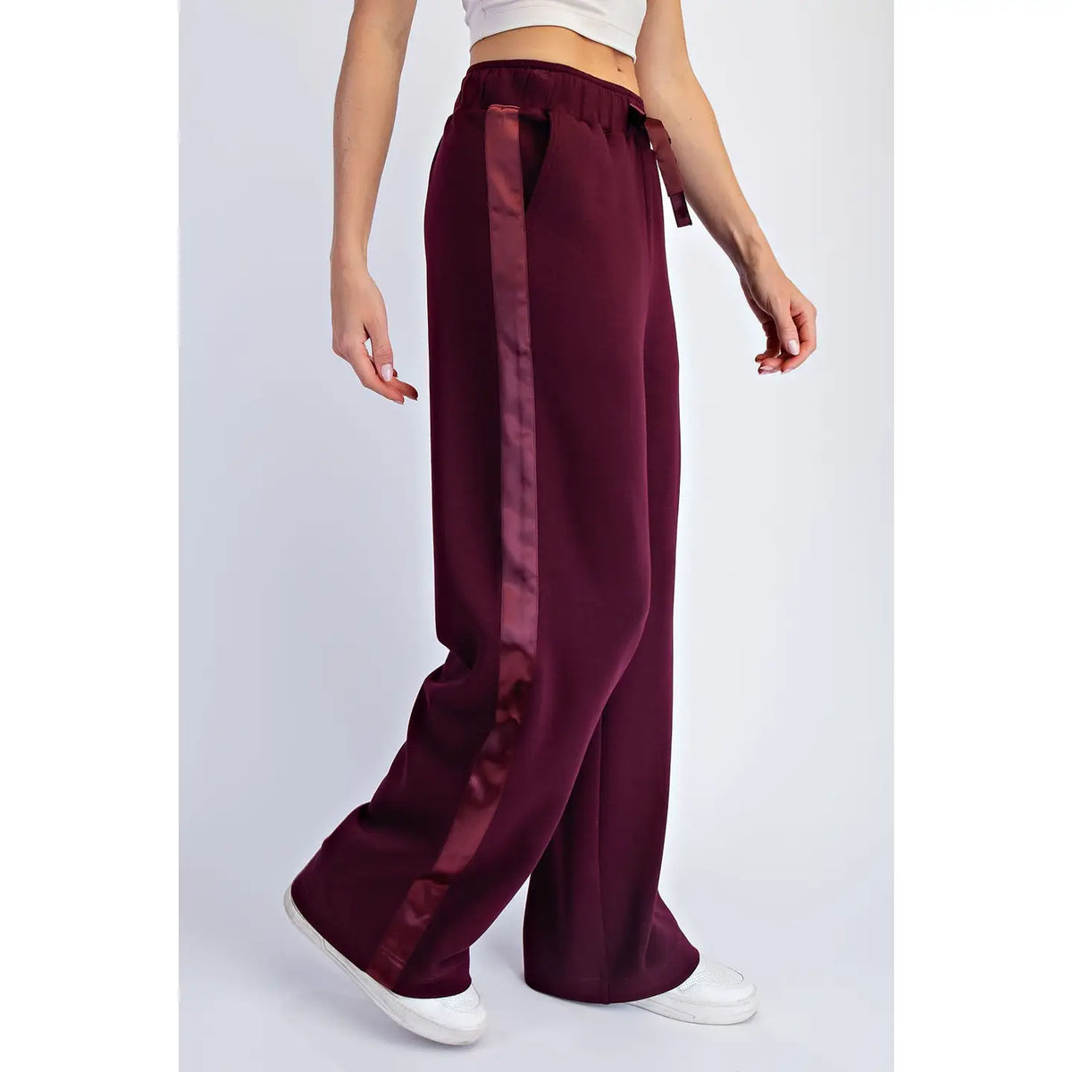 Rae Mode LUXE SATIN Crew Neck AND Straight Pant SET-Dark Cherry