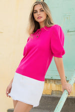 THML Pink Button Detail Collar Knit Top