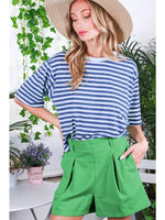 Everyday Crew Neck Short Sleeve Striped Knit T-Shirt Top -* available in Chocolate, Green, Red, Blue