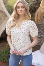Floral Textured Puff Sleeve Top