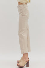 Kara Ankle Length Cuffed Pants with Classic Jean Pockets - Sand