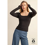 RAE MODE RECYCLED BUTTER SQUARE NECK LONG SLEEVE TOP BLACK