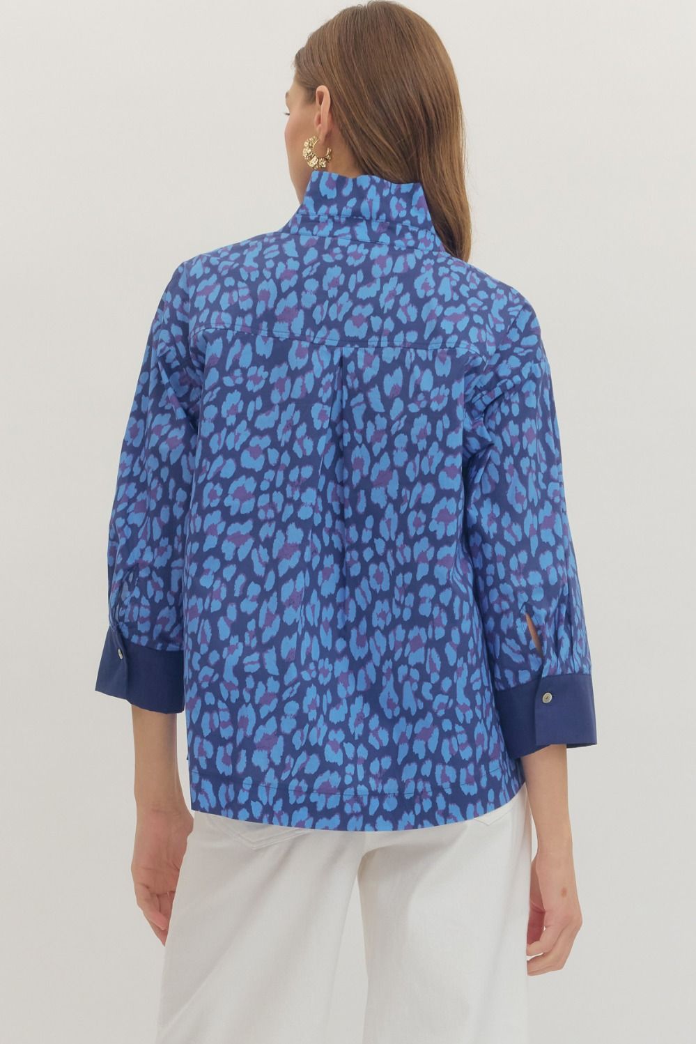 Lexi Leopard Gold Button Top- Blue Mix