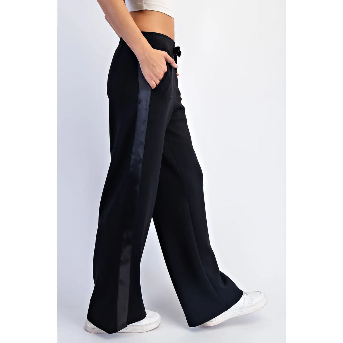 Rae Mode LUXE SATIN Crew Neck AND Straight Pant SET-BLACK