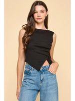 Soft Ribbed Asymmetrical Button Detail Knit Tank