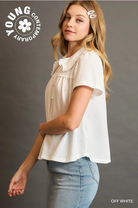 Waffle Knit Collared Top