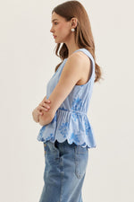 Mila Embroided Light Blue Peplum Top