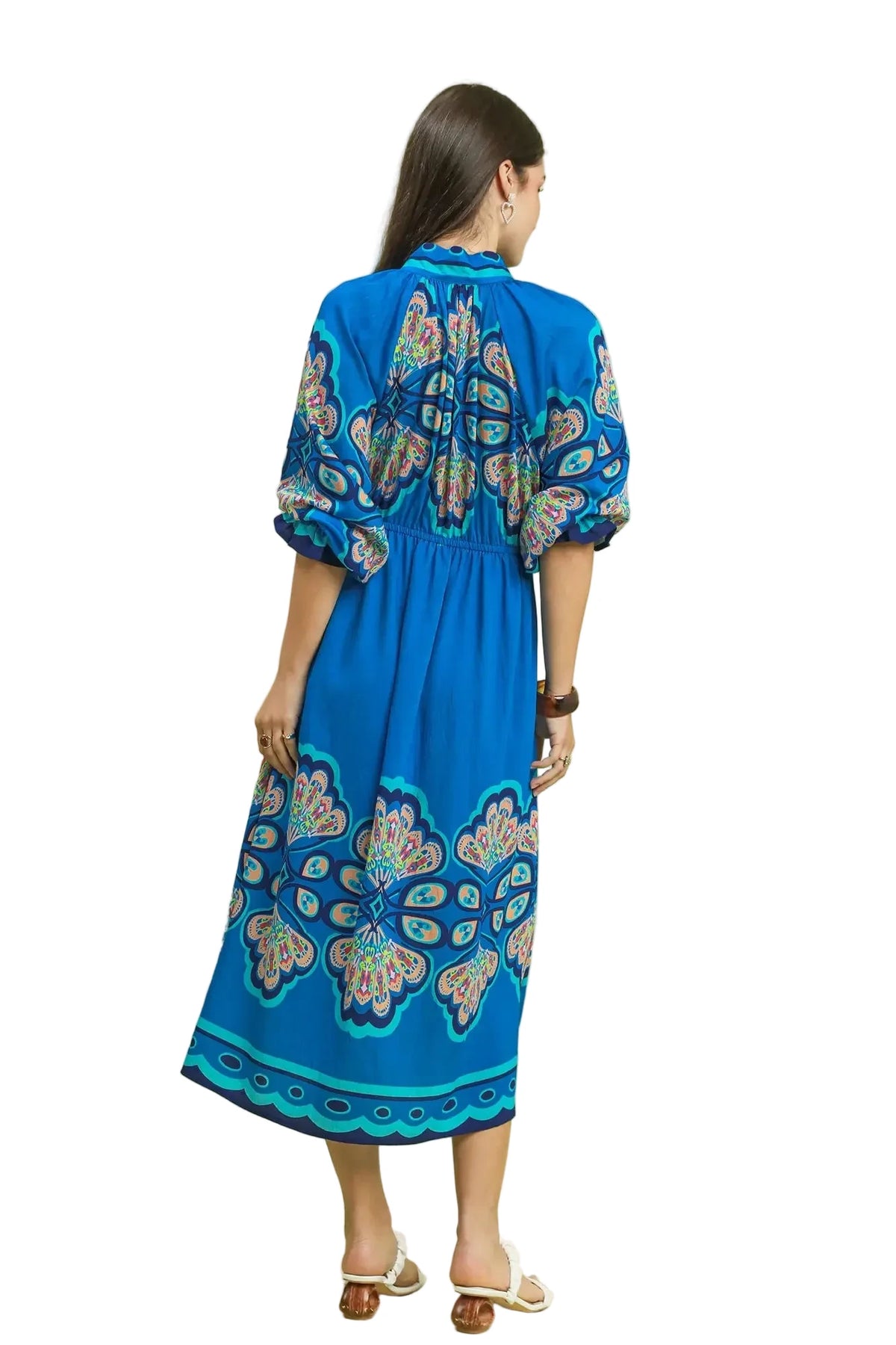 Plume Border Print Midi Dress