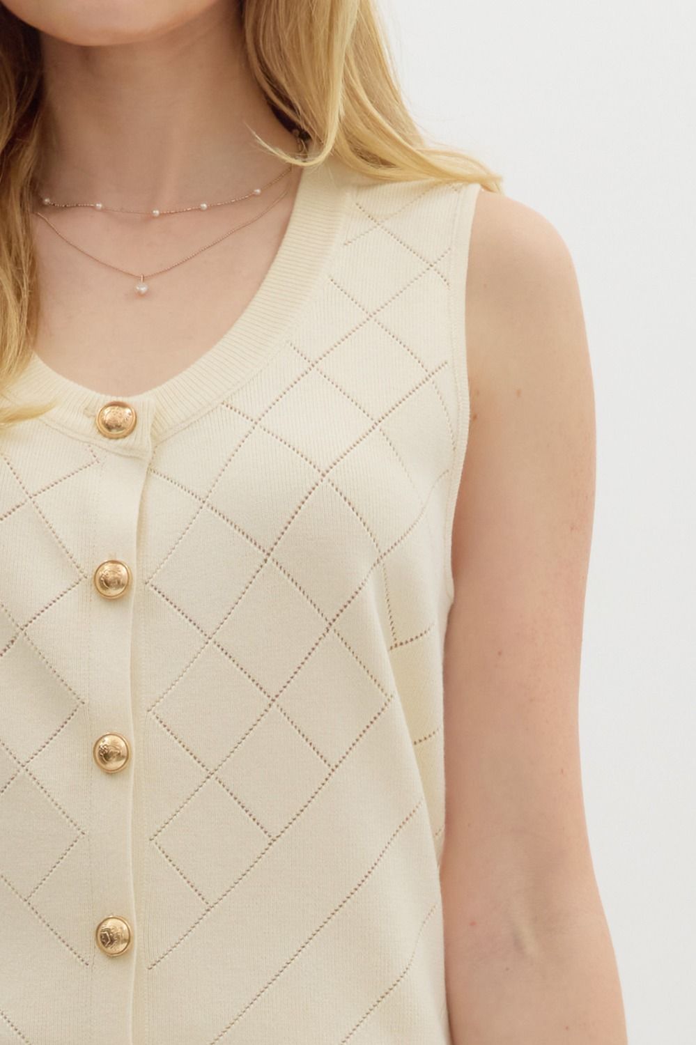 Abstract Ivory Gold Button Down Sweater Knit Vest