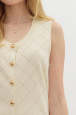 Abstract Ivory Gold Button Down Sweater Knit Vest