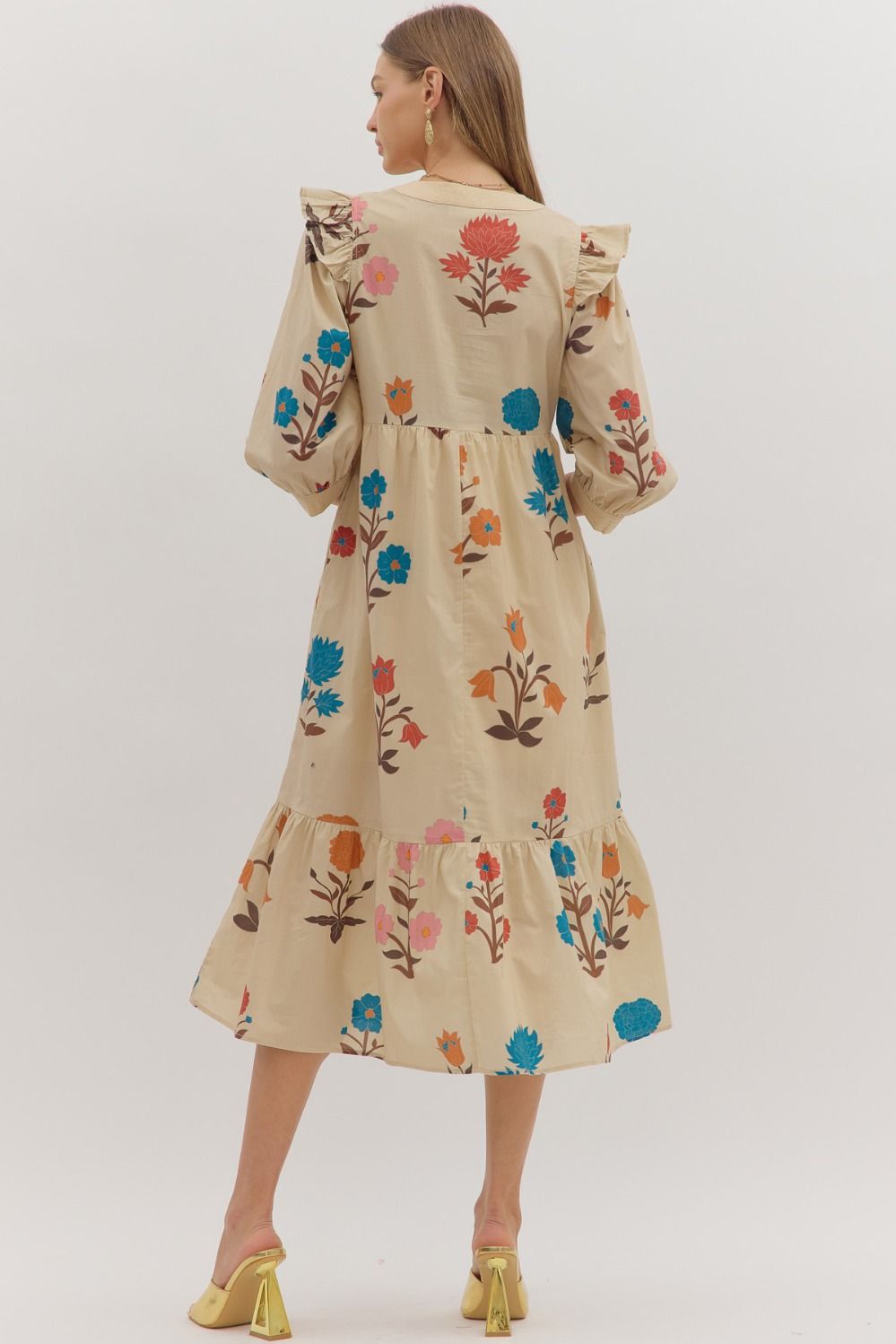 Beatrice Ecru Floral Print Midi