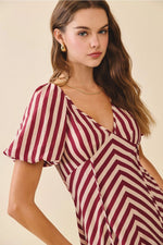 Chevron Striped Midi Dress- Burgundy