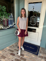 Maroon Striped Mix Media Dress
