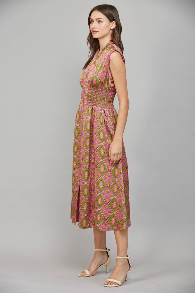GEORGIA OLIVE AND PINK ZIP FRONT DRESS BY FATE